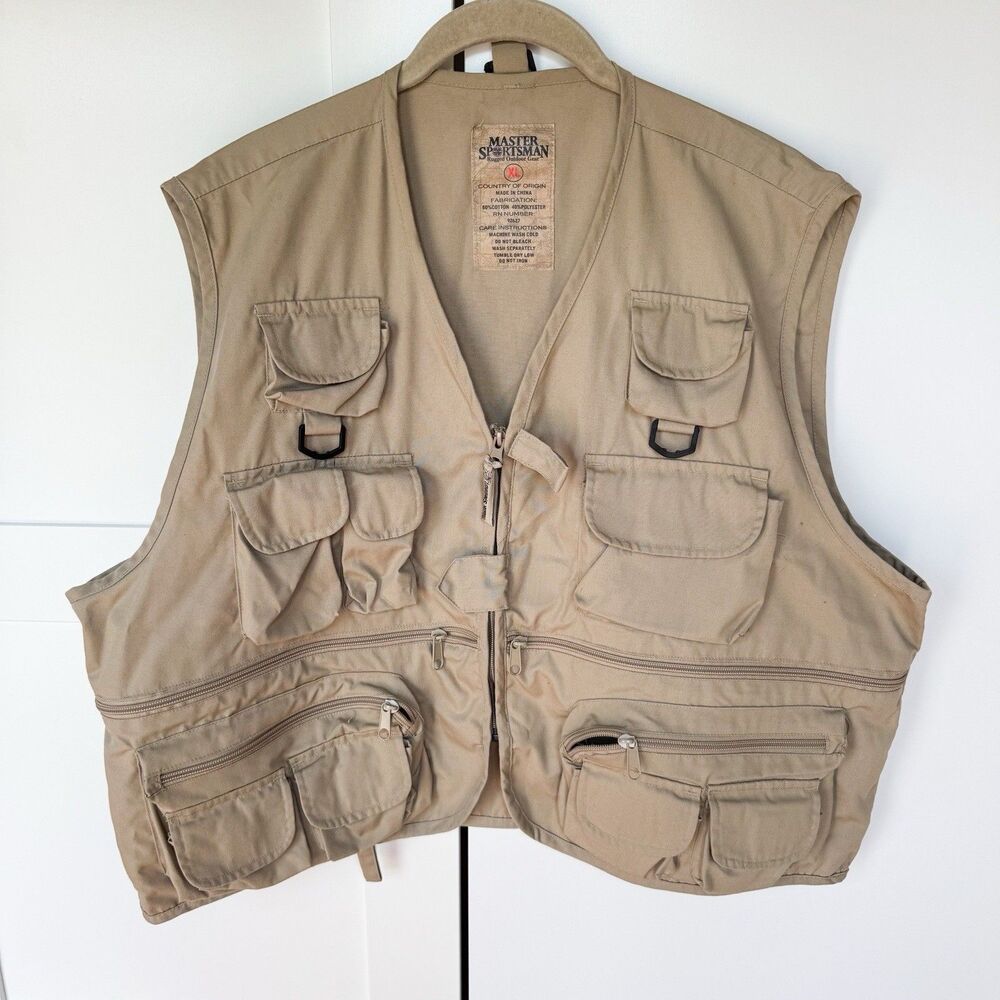 Master Sportsman - Rugged Outdoor Gear- Khaki Fishing Hunting‎ Vest - Men’s XL